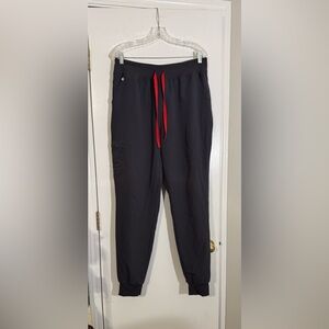 Figs unisex dark grey Joggers with Red Drawstring scrubs medical field